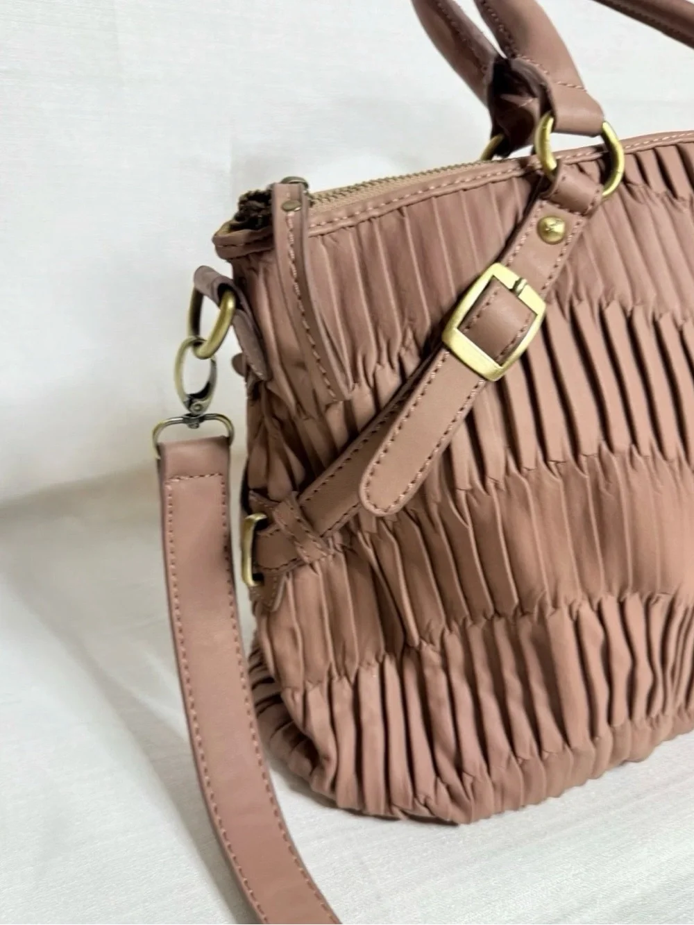 COACH 2WAY Madison Gathered 2-Way Tote Leather Handbag Blush Pink Crossbody